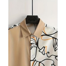 Abstract Painting Print, Men's 2Pcs Outfits, Casual Camp Collar Lapel Button Up Short Sleeve Shirts Hawaiian Shirt And Drawstring Shorts Set For Summer, Men's Clothing