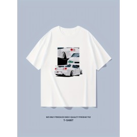 Cotton Car Painting Print, Men's Graphic Design Crew Neck T-shirt, Casual Comfy Tees Tshirts For Summer, Men's Clothing Tops For Daily Vacation Resorts