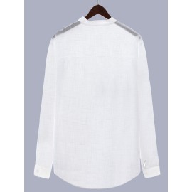 Solid Cotton Men's Long Sleeve Retro Medieval Henley Shirt Casual Beach Tops Festival Party Dress Shirt Solid Tee Shirt V-Neck Tops For Men