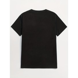 Classic Design Black Solid Top Casual Mid Stretch Short Sleeve Crew Neck Graphic T-shirt, Men's Tee For Summer Outdoor