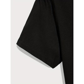 Classic Design Black Solid Top Casual Mid Stretch Short Sleeve Crew Neck Graphic T-shirt, Men's Tee For Summer Outdoor