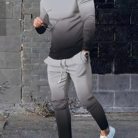 3D Pattern Print, Men's 2Pcs Outfits, Casual Crew Neck Long Sleeve Shirts T-shirt And Drawstring Sweatpants Joggers Set For Summer, Men's Clothing