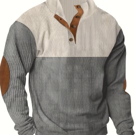 Retro Color Block Trendy Sweatshirt, Men's Casual V Neck Sweatshirt For Men Fall Winter