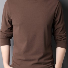 Solid Men's Slim Mock Neck Long Sleeve Active T-shirt Tee, Casual Comfy Shirts For Winter Fall, Men's Clothing Tops