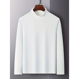 Solid Men's Slim Mock Neck Long Sleeve Active T-shirt Tee, Casual Comfy Shirts For Winter Fall, Men's Clothing Tops