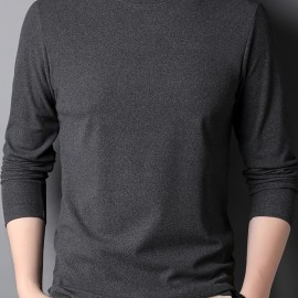 Solid Men's Slim Mock Neck Long Sleeve Active T-shirt Tee, Casual Comfy Shirts For Winter Fall, Men's Clothing Tops