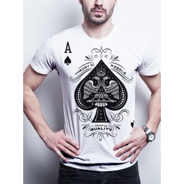 Spade A Print, Men's Graphic Design Crew Neck Active T-shirt, Casual Comfy Tees For Summer, Men's Clothing Tops For Daily Gym Workout Running