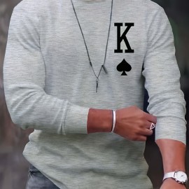 Letter K Print Long Sleeve Sports Shirt, Men's Casual Crew Neck Sport T-shirt