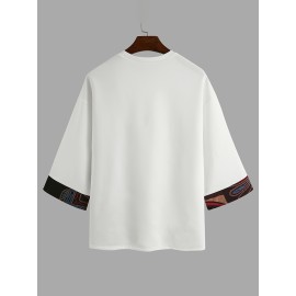 Men Loose T-Shirt Patchwork Round Neck Tee Streetwear Vintage Tops