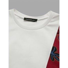 Men Loose T-Shirt Patchwork Round Neck Tee Streetwear Vintage Tops