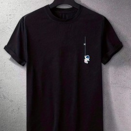 Astronaut Pattern Print Men's Comfy T-shirt, Graphic Tee Men's Summer Outdoor Clothes, Men's Clothing, Tops For Men