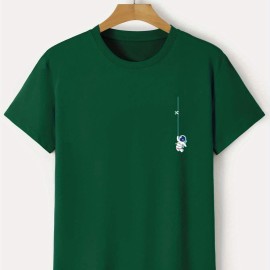 Astronaut Pattern Print Men's Comfy T-shirt, Graphic Tee Men's Summer Outdoor Clothes, Men's Clothing, Tops For Men