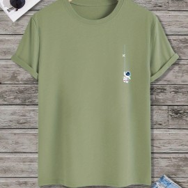 Astronaut Pattern Print Men's Comfy T-shirt, Graphic Tee Men's Summer Outdoor Clothes, Men's Clothing, Tops For Men