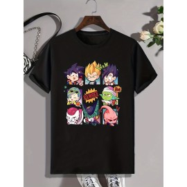 Cartoon Anime Characters Print, Men's Graphic Design Crew Neck T-shirt, Casual Comfy Tees Tshirts For Summer, Men's Clothing Tops For Daily Vacation Resorts
