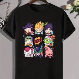 Cartoon Anime Characters Print, Men's Graphic Design Crew Neck T-shirt, Casual Comfy Tees Tshirts For Summer, Men's Clothing Tops For Daily Vacation Resorts