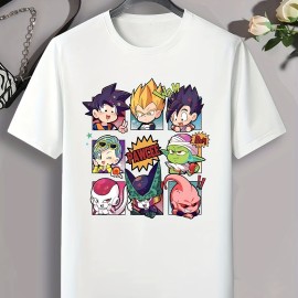 Cartoon Anime Characters Print, Men's Graphic Design Crew Neck T-shirt, Casual Comfy Tees Tshirts For Summer, Men's Clothing Tops For Daily Vacation Resorts