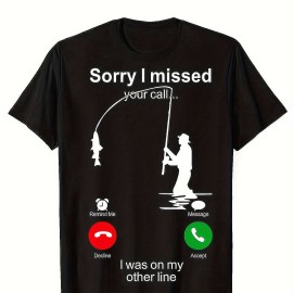 Funny Fishing Man Print Men's Casual Short Sleeve Shirt, Men's Shirt For Summer Vacation Resort, Tops For Men