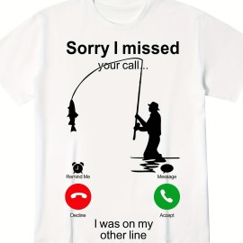 Funny Fishing Man Print Men's Casual Short Sleeve Shirt, Men's Shirt For Summer Vacation Resort, Tops For Men