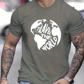 Ramen Lover Pattern Print Men's Comfy Slightly Stretch T-shirt, Graphic Tee Men's Summer Clothes, Men's Casual Outfits For Sports Fitness