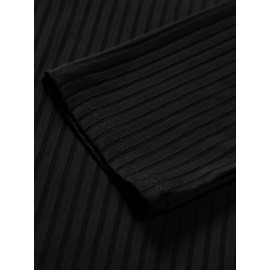 Ribbed Men's Solid Color V-neck Long Sleeve Shirt, Male Spring Fall Casual Top