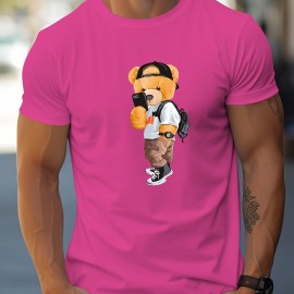 Cool Dressing Down Teddy Bear Print T Shirt, Tees For Men, Casual Short Sleeve Tshirt For Summer Spring Fall, Tops As Gifts
