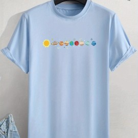Men's Cartoon Polyester Astronaut And Planet Print Tee Best Sellers