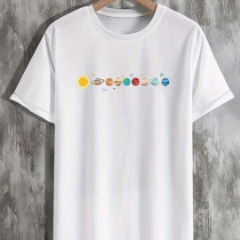 Men's Cartoon Polyester Astronaut And Planet Print Tee Best Sellers