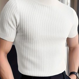 Men's Comfy Chic Turtleneck Solid T-shirt, Men's Summer Slim Fit Outdoor Clothes, Men's Clothing, Tops For Men, Gift For Men