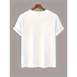 4pieces Men's Stylish Smiling Face Pattern Shirt, Casual Slightly Stretch Breathable Crew Neck Short Sleeve Tee Top For City Walk Street Hanging Outdoor Activities