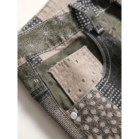 Men's Casual Stars Print Trendy Cotton Jean Shorts Shopping Dating Mid Pants