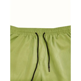 Men's Stylish Loose Solid Cargo Shorts With Pockets, Active Breathable Comfy Drawstring Shorts For Hiking Jogging Cycling Outdoor Fitness Workout