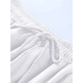 Classic Design Cotton Cargo Shorts, Men's Casual Multi Pocket Waist Drawstring Cargo Shorts For Summer Outdoor