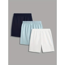 3pcs Classic Design Casual Cotton Slightly Stretch Drawstring Shorts, Men's Shorts For Summer