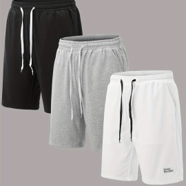 3pcs Classic Design Casual Cotton Slightly Stretch Drawstring Shorts, Men's Shorts For Summer