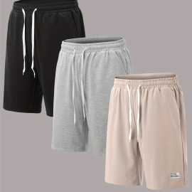 3pcs Classic Design Casual Cotton Slightly Stretch Drawstring Shorts, Men's Shorts For Summer