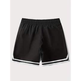 Letter Print Chevron Quick Drying Comfy Shorts, Men's Casual Waist Drawstring Shorts For Summer Gym Workout Training