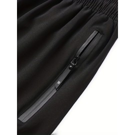 Zipper Pockets Quick Drying Comfy Active Shorts, Men's Casual Stretch Waist Drawstring Shorts For Summer