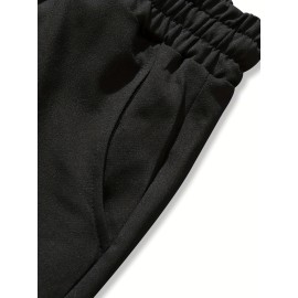 Letter Print Comfy Shorts, Men's Casual Slightly Stretch Elastic Waist Drawstring Shorts For Summer Basketball Beach Resort