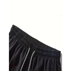 Men's Zipper Pockets Active Shorts, Casual Waist Drawstring Quick Drying Shorts