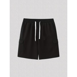 Classic Design Cargo Shorts, Men's Casual Multi Pocket Solid Color Waist Drawstring Cargo Shorts For Summer Outdoor