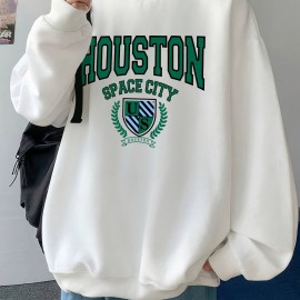 Men's Pullover Round Neck Long Sleeve Sweatshirt Green Badge Pattern Loose Casual Top For Autumn Winter Men's Clothing As Gifts