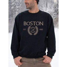 Men's Pullover Round Neck Long Sleeve Sweatshirt Letter 