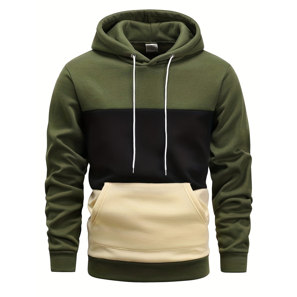 Color Block Hoodie, Cool Hoodies For Men, Men's Casual Graphic Design Pullover Hooded Sweatshirt With Kangaroo Pocket Streetwear For Winter Fall, As Gifts