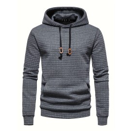Waffle Pattern Hoodie, Cool Hoodies For Men, Men's Casual Solid Pullover Hooded Sweatshirt With Kangaroo Pocket Streetwear For Winter Fall, As Gifts