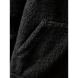 Coral Fleece Solid Color Hoodies For Men, Warm Hoodie With Kangaroo Pocket, Comfy Loose Trendy Hooded Pullover, Men's Clothing For Autumn Winter