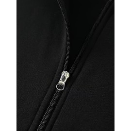 Color Block Men's All-match Hooded Sweatshirt, Men's Sports Zip Up Outwear With Pockets, Spring Fall