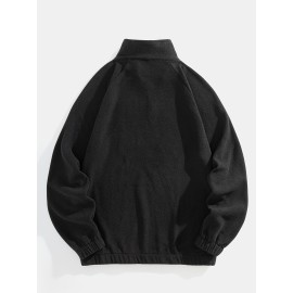 Men's Stylish Loose Pattern Sweatshirt, Casual Breathable Lapel Long Sleeve Zip Up Top For City Walk Street Hanging Outdoor Activities