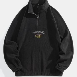 Men's Stylish Loose Pattern Sweatshirt, Casual Breathable Lapel Long Sleeve Zip Up Top For City Walk Street Hanging Outdoor Activities