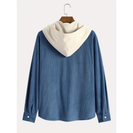 Men's Vintage Style Hooded Corduroy Button Up Jacket