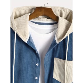Men's Vintage Style Hooded Corduroy Button Up Jacket